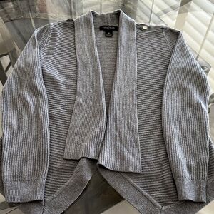 White House Black Market Heather Gray Ribbed Open Cardigan
